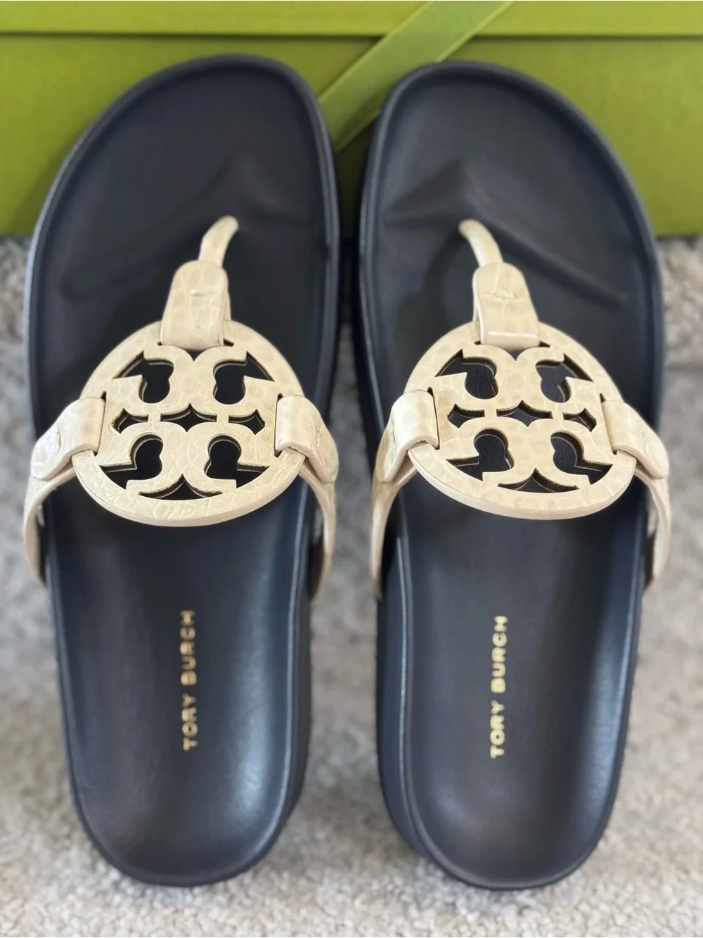 Tory Burch-Miller Cloud Soft Croco Emboss-New Cream/Perfect Navy Size 7
